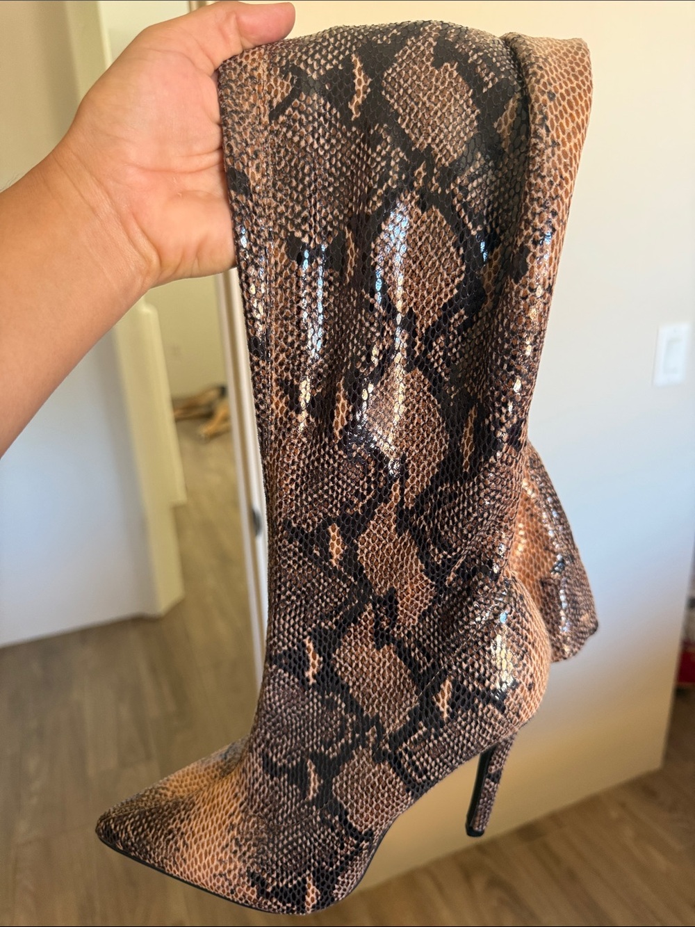 Public Desire Brown Snake-Print Over-the-Knee Stiletto Boots